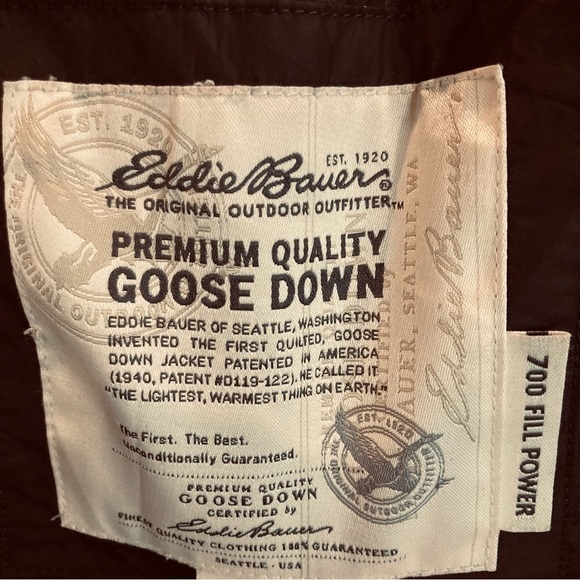 EDDIE BAUER Sz XL 700 Fill Power Down Filled Zip Up Pockets Puffer Coat - Picture 9 of 10